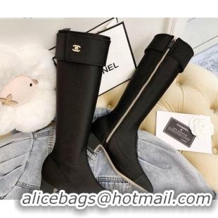 Sumptuous Chanel Fabric Foldover High Boots 45mm Black 92465