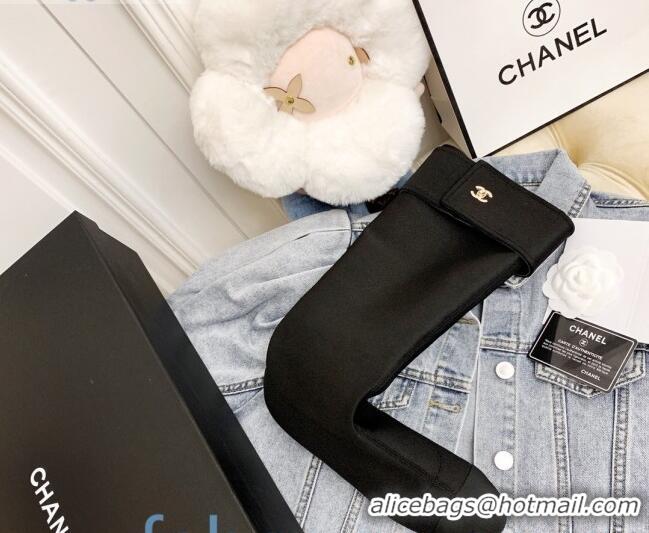 Sumptuous Chanel Fabric Foldover High Boots 45mm Black 92465