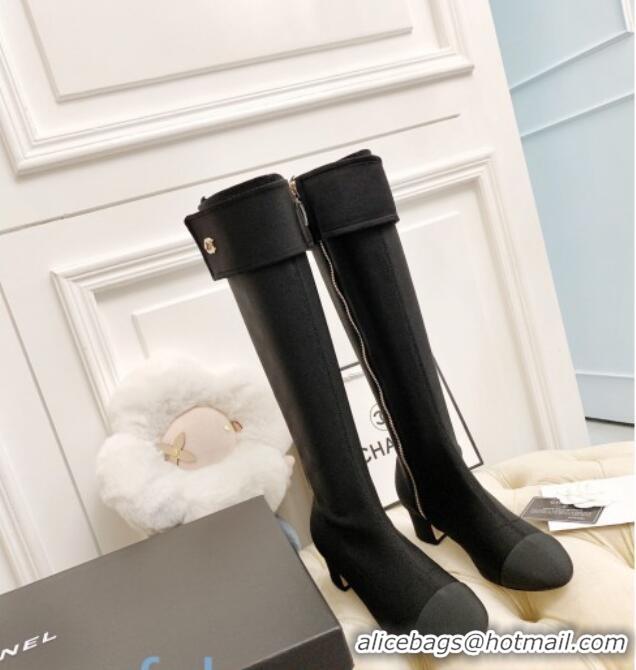 Sumptuous Chanel Fabric Foldover High Boots 45mm Black 92465