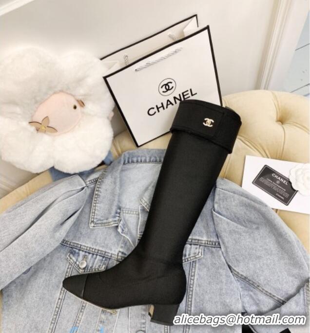 Sumptuous Chanel Fabric Foldover High Boots 45mm Black 92465