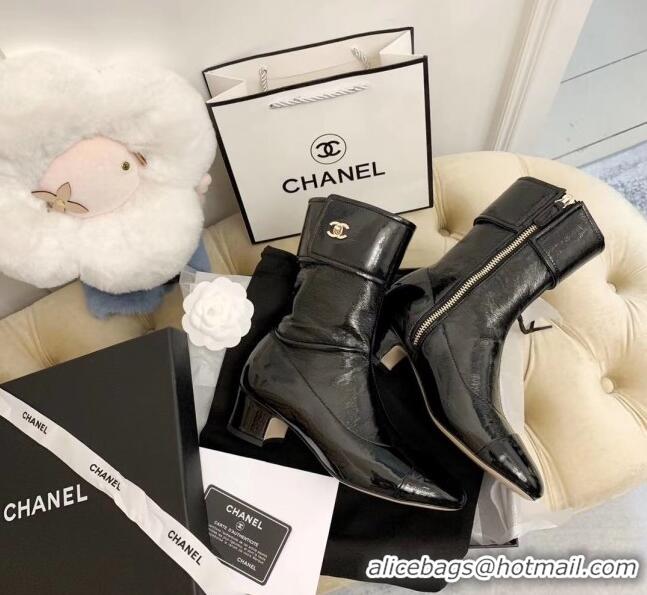 Crafted Chanel Crinkled Leather Foldover Short Boots 45mm Black 92466 