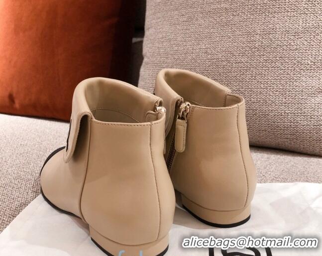 Luxury Chanel Calfskin Flodover Shoer Boots 92714 Beige