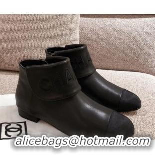 Best Price Chanel Calfskin Flodover Shoer Boots 92714 Black