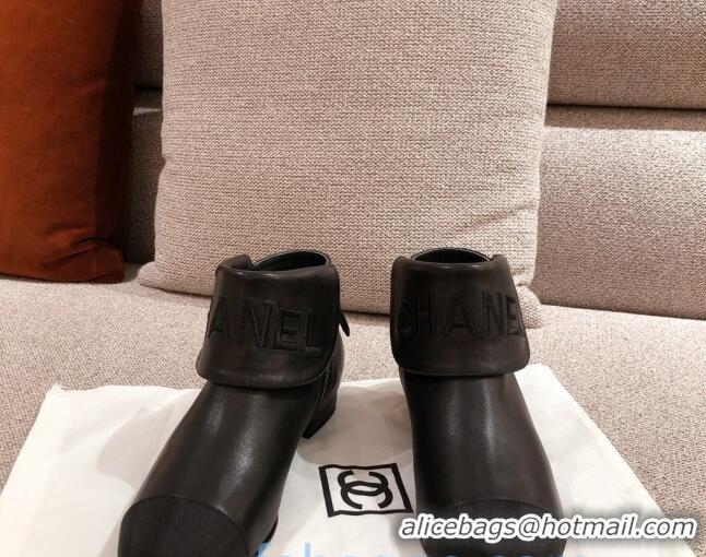 Best Price Chanel Calfskin Flodover Shoer Boots 92714 Black