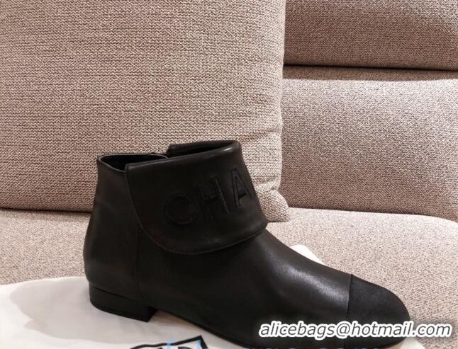 Best Price Chanel Calfskin Flodover Shoer Boots 92714 Black