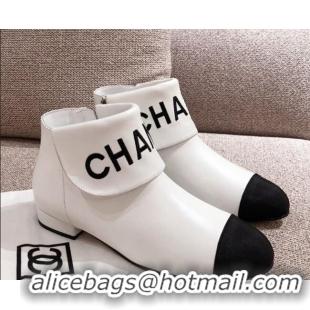 Best Product Chanel Calfskin Flodover Shoer Boots 92714 White