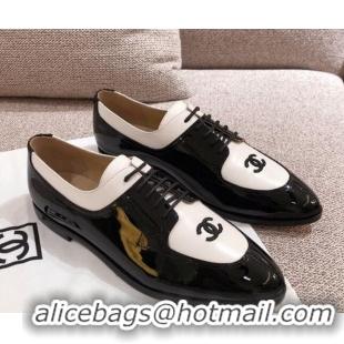 Best Grade Chanel Virgin Patent Patchwork Leather Lace-up Shoe Black 92718