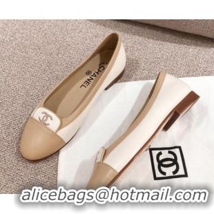 Luxury Chanel Virgin Patent Patchwork Leather Ballerinas 92720 Beige