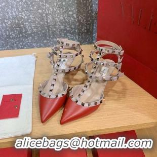 Buy Classic Valentino Suede Heel 6.5cm Rockstud Ankle Strap Pumps 120407 Red