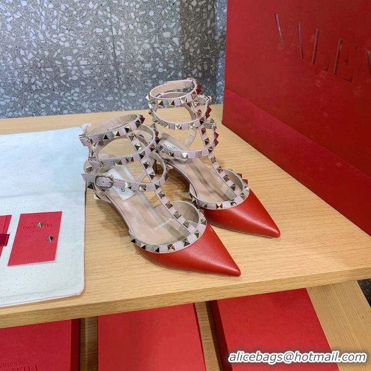 Buy Classic Valentino Suede Heel 6.5cm Rockstud Ankle Strap Pumps 120407 Red