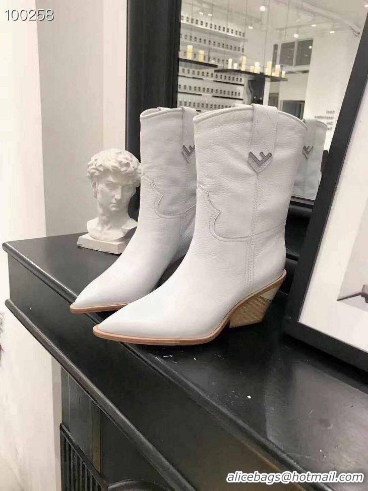 New Product Fendi FF Leather Heel Boots F2119 White 2020