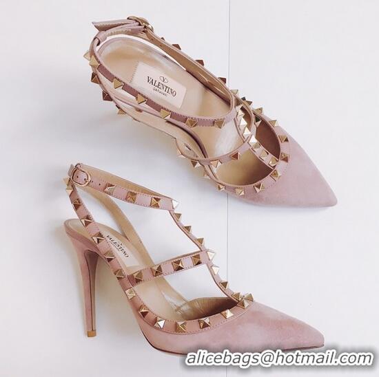 High Quality Valentino Rockstud Suede Pumps Heels 120407 Dusty Pink