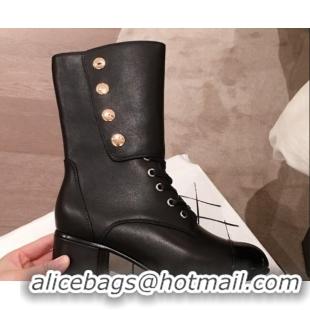 Top Design Chanel Lambskin Studded Short Boots 92729 Black