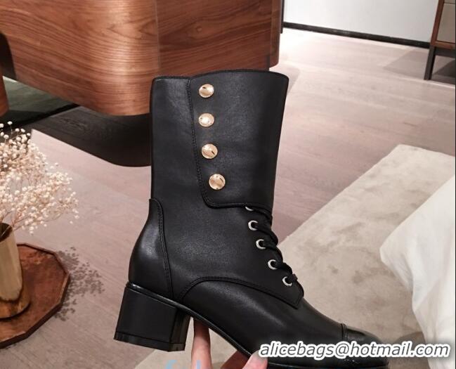 Top Design Chanel Lambskin Studded Short Boots 92729 Black