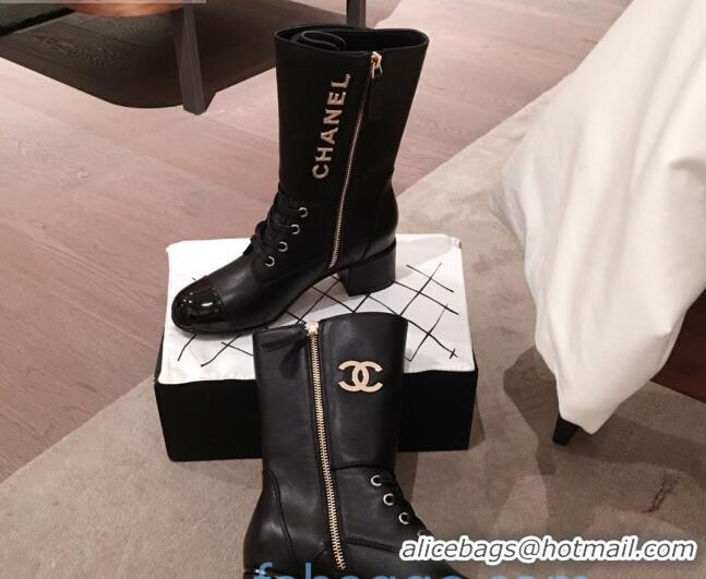 Top Design Chanel Lambskin Studded Short Boots 92729 Black