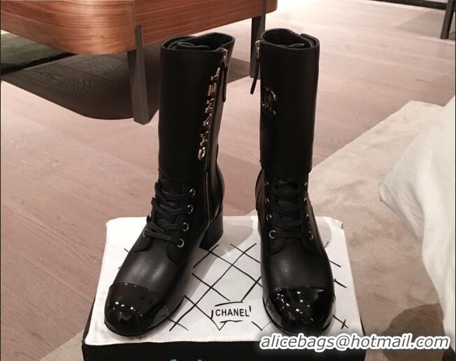 Top Design Chanel Lambskin Studded Short Boots 92729 Black