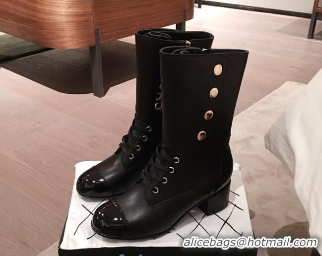 Top Design Chanel Lambskin Studded Short Boots 92729 Black