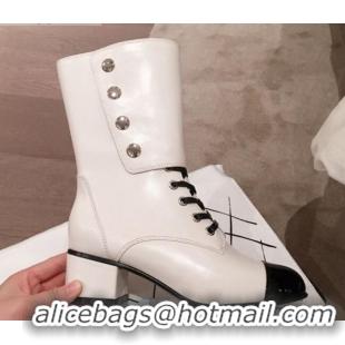 Chic Chanel Lambskin Studded Short Boots 92729 White