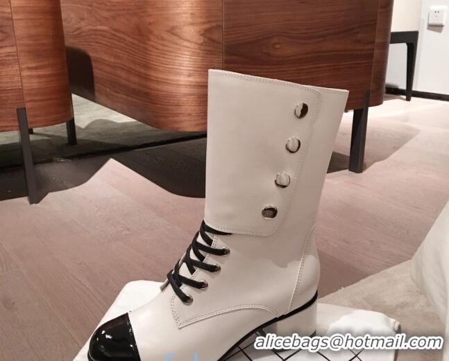 Chic Chanel Lambskin Studded Short Boots 92729 White