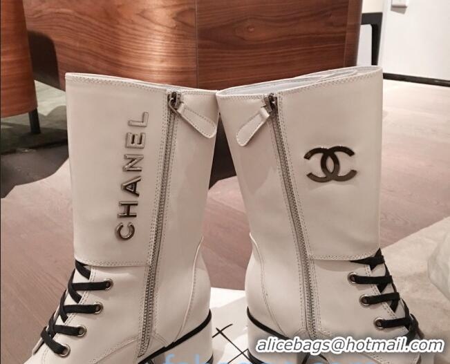 Chic Chanel Lambskin Studded Short Boots 92729 White