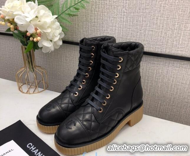 Low Price Chanel Quilted Lambskin Short Boots 12001 Black