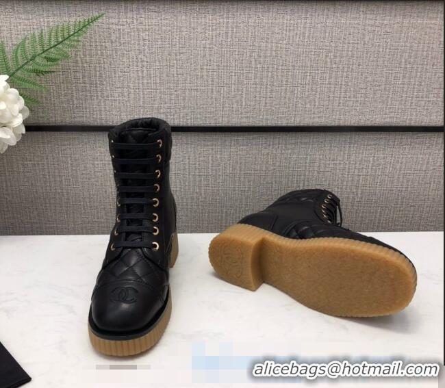 Low Price Chanel Quilted Lambskin Short Boots 12001 Black