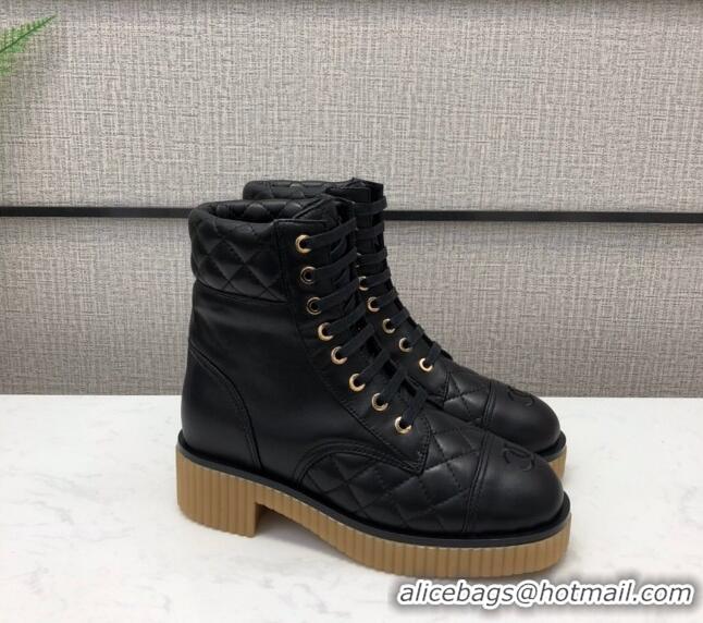 Low Price Chanel Quilted Lambskin Short Boots 12001 Black