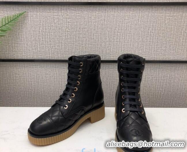 Low Price Chanel Quilted Lambskin Short Boots 12001 Black