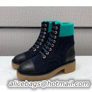 Popular Style Chanel Quilted Lambskin Short Boots 12002 Navy Blue