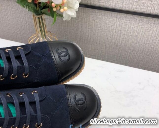 Popular Style Chanel Quilted Lambskin Short Boots 12002 Navy Blue