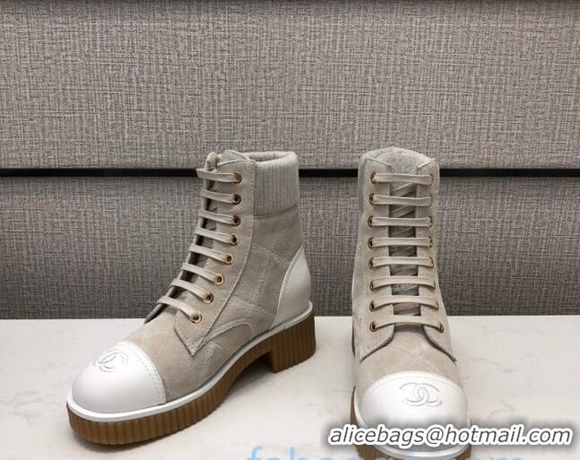 Low Cost Chanel Quilted Lambskin Short Boots 12002 Beige Light Gray