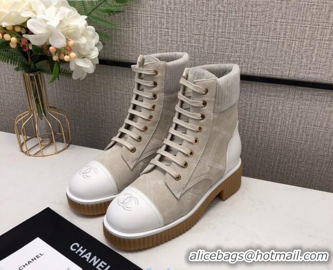 Low Cost Chanel Quilted Lambskin Short Boots 12002 Beige Light Gray