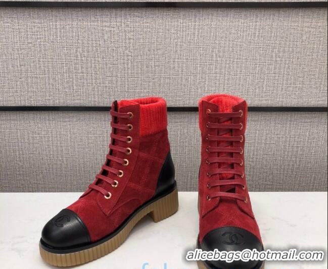 Purchase Chanel Quilted Suede Short Boots 12006 Red