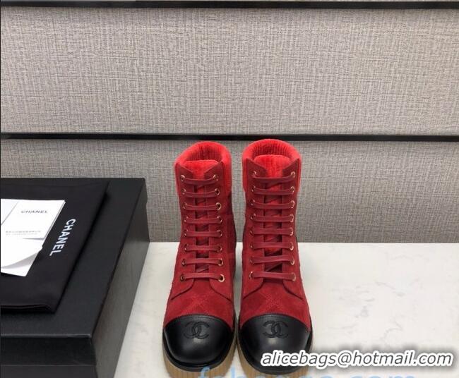 Purchase Chanel Quilted Suede Short Boots 12006 Red