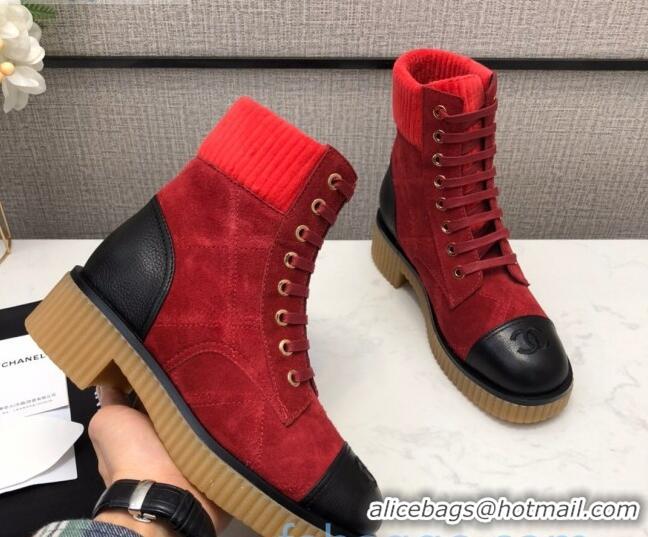 Purchase Chanel Quilted Suede Short Boots 12006 Red