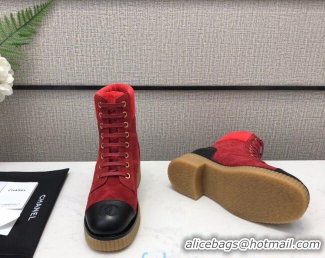 Purchase Chanel Quilted Suede Short Boots 12006 Red