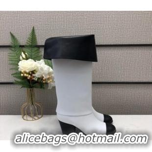 Good Product Chanel Calfskin Foldover Heel High Boots 65 mm G36719 White/Black 2020