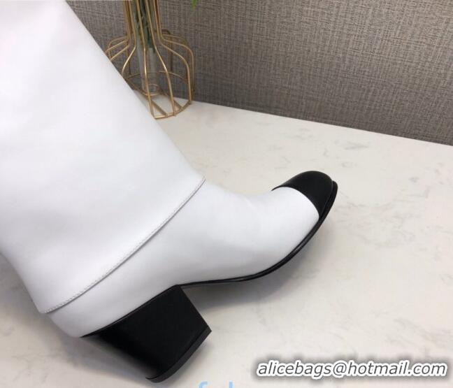 Good Product Chanel Calfskin Foldover Heel High Boots 65 mm G36719 White/Black 2020