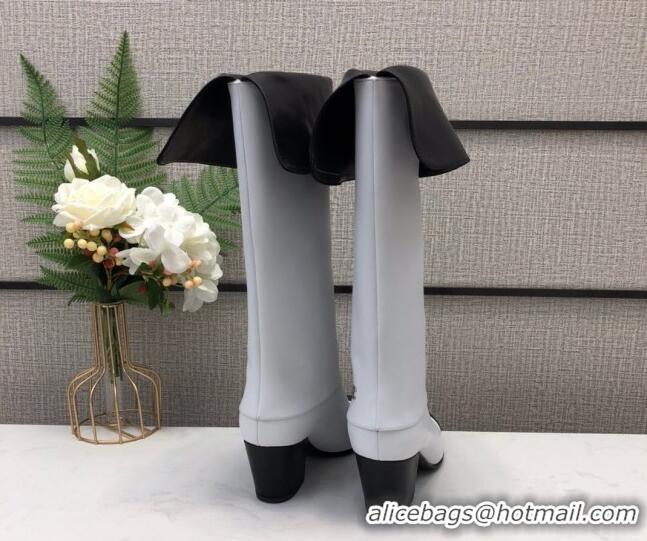 Good Product Chanel Calfskin Foldover Heel High Boots 65 mm G36719 White/Black 2020