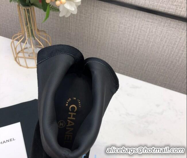 Discount Chanel Suede Pearl Knot Heel Short Boots 85mm Black 22020