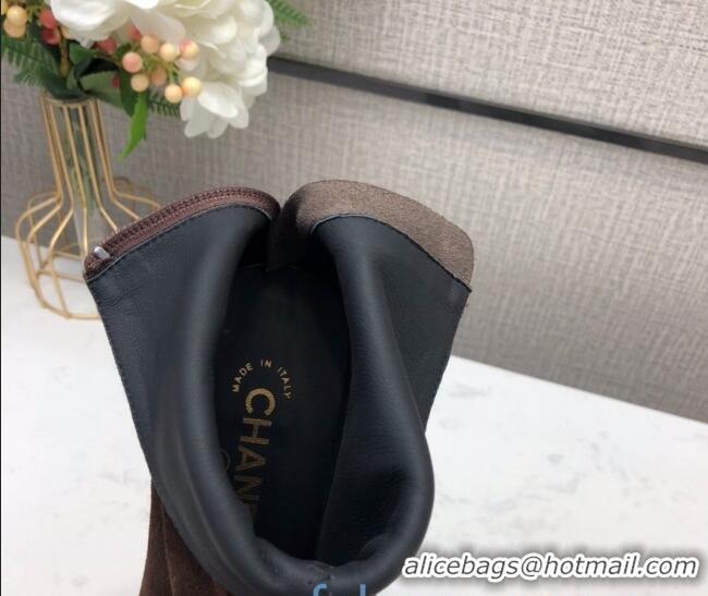 Low Cost Chanel Suede Pearl Knot Heel Short Boots 85mm 22020 Brown