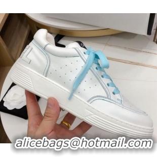 Classic Practical Chanel Calfskin Sneakers G36295 White/Blue 2020