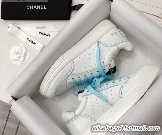 Classic Practical Chanel Calfskin Sneakers G36295 White/Blue 2020