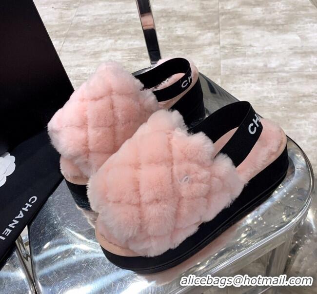 Good Product Chanel Quilted Wool Platform Slingback Sandals 102047 Pink