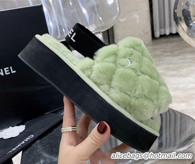 Best Price Chanel Quilted Wool Platform Slingback Sandals 102047 Green