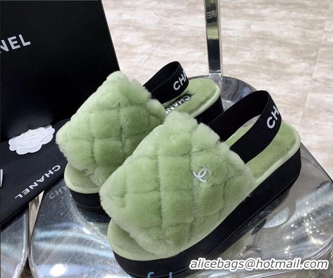 Best Price Chanel Quilted Wool Platform Slingback Sandals 102047 Green