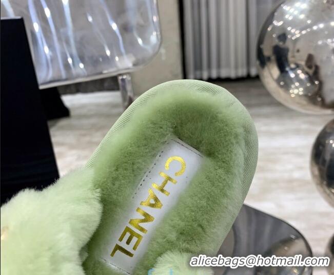 Good Product Chanel Double Strap Wool Platform Sandals 22052 Green