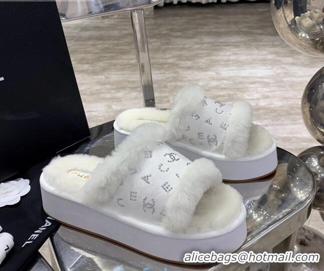 Affordable Price Chanel Crystal CC Platform Sandals 22058 White