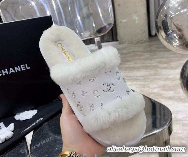 Affordable Price Chanel Crystal CC Platform Sandals 22058 White