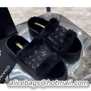 Good Quality Chanel Crystal CC Platform Sandals 22058 Black